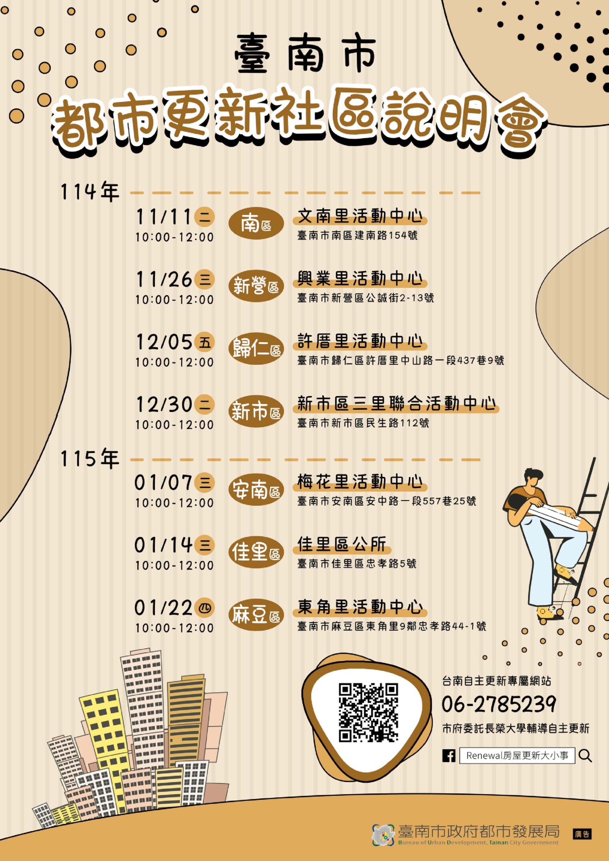 臺南市都市更新說明會第二階段啟動　7場次巡迴各區推動社區自主更新　打造宜居永續城市新藍圖