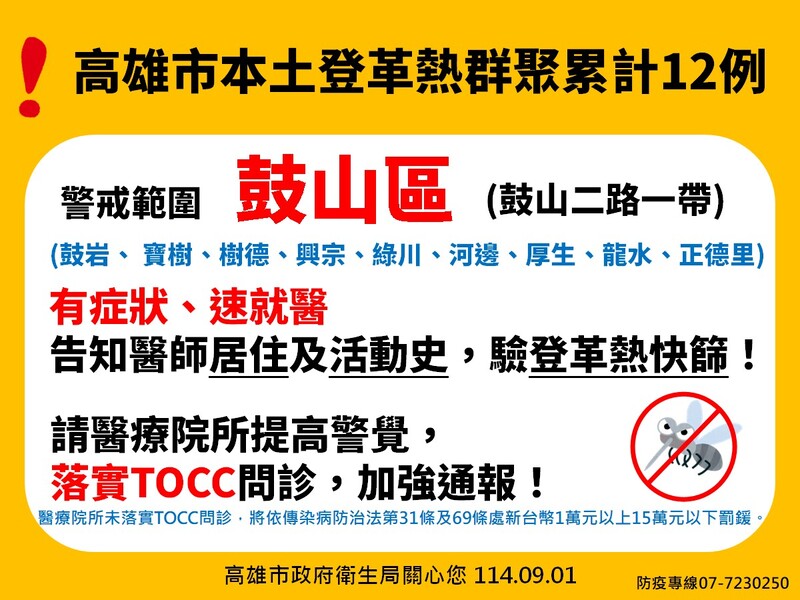 上週新增8例本土登革熱病例，籲請民眾落實「巡、倒、清、刷」