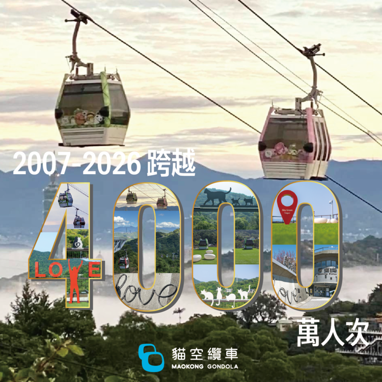 貓空纜車運量突破4000萬人次　邁向營運20周年　再創觀光里程碑帶動臺北山城旅遊熱潮