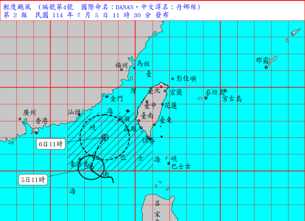 丹娜絲颱風逼近恐登陸　中央氣象署預估8縣市暴風圈侵襲機率逾七成　澎湖達90%為全臺最高