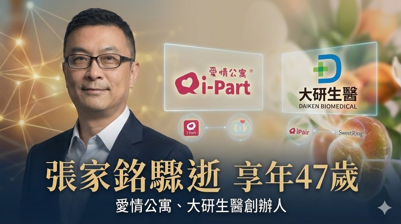 臺灣交友平台愛情公寓、大研生醫創辦人張家銘驟逝　尚凡國際董事長47歲睡夢中辭世震動科技與保健產業