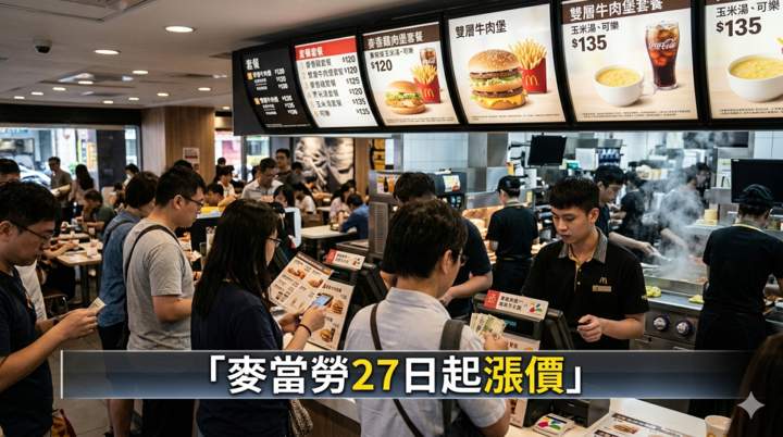 麥當勞27日起漲價！套餐最高貴5元　玉米湯也變貴了
